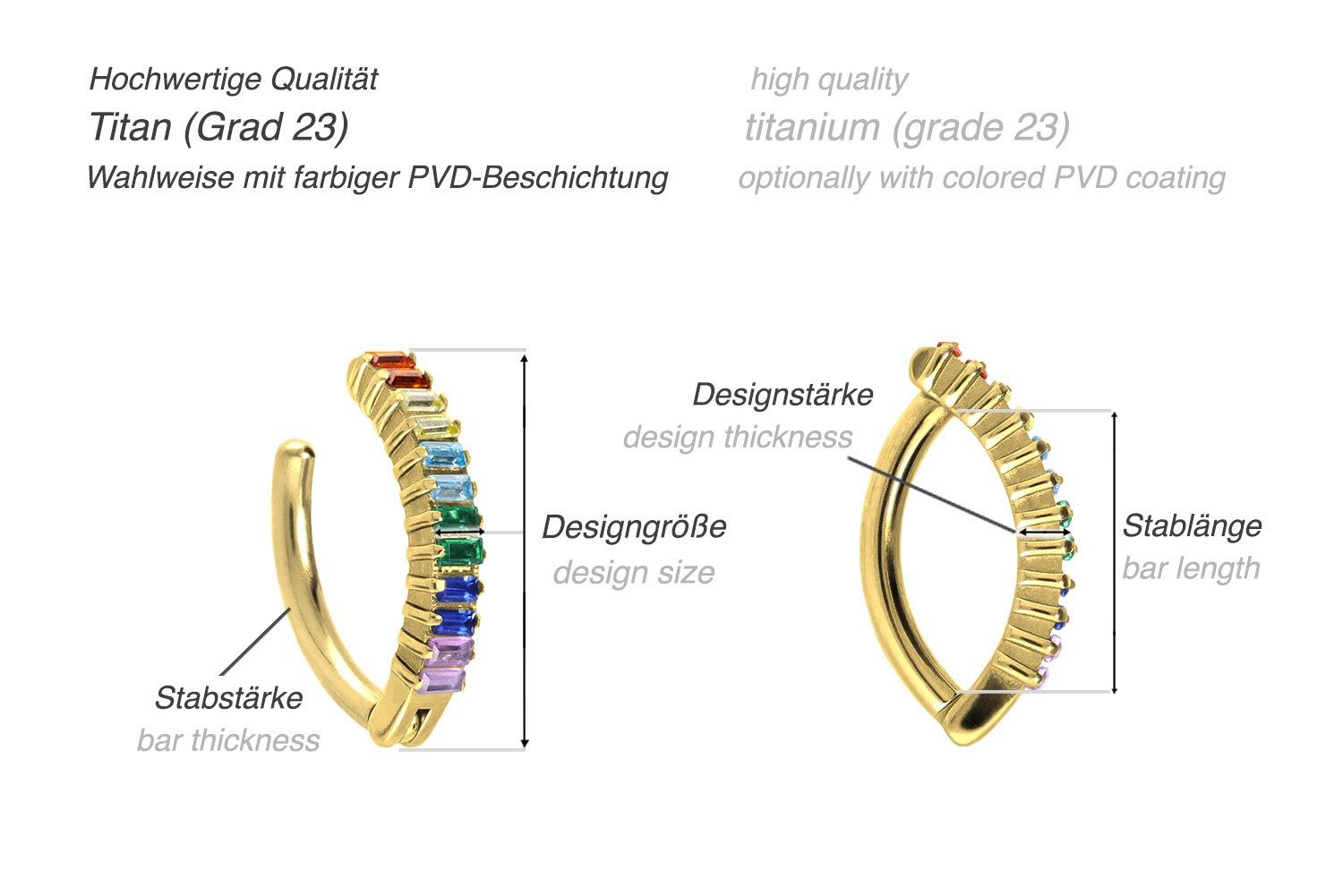 Titanium belly button clicker ARCH + SETTED MULTICOLORED CRYSTAL RECTANGLES