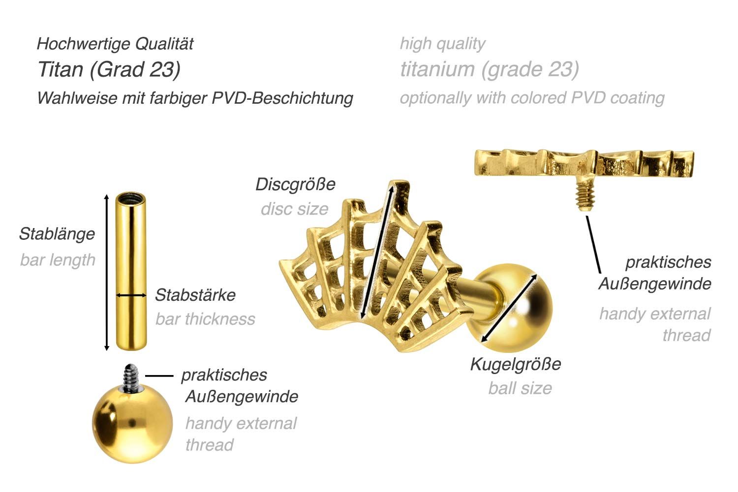 Titan Ohrpiercing mit Innengewinde SPINNENNETZ