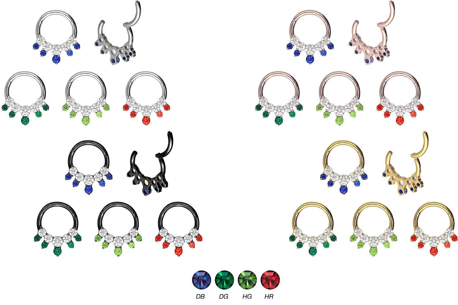 Titanium segment ring clicker SETTED CRYSTALS BICOLORED