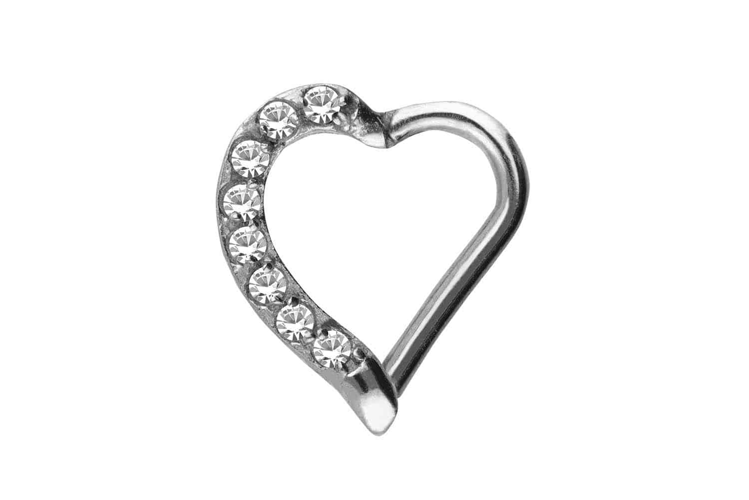 Surgical steel clicker HEART + SETTED CRYSTALS