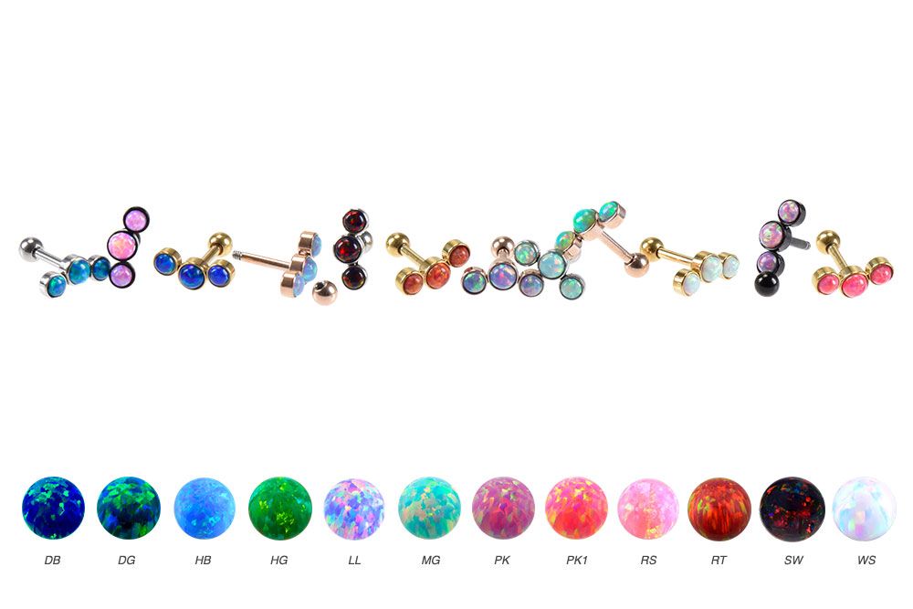 Surgical steel ear piercing 3 SYNTHETIC OPALS ++SALE++