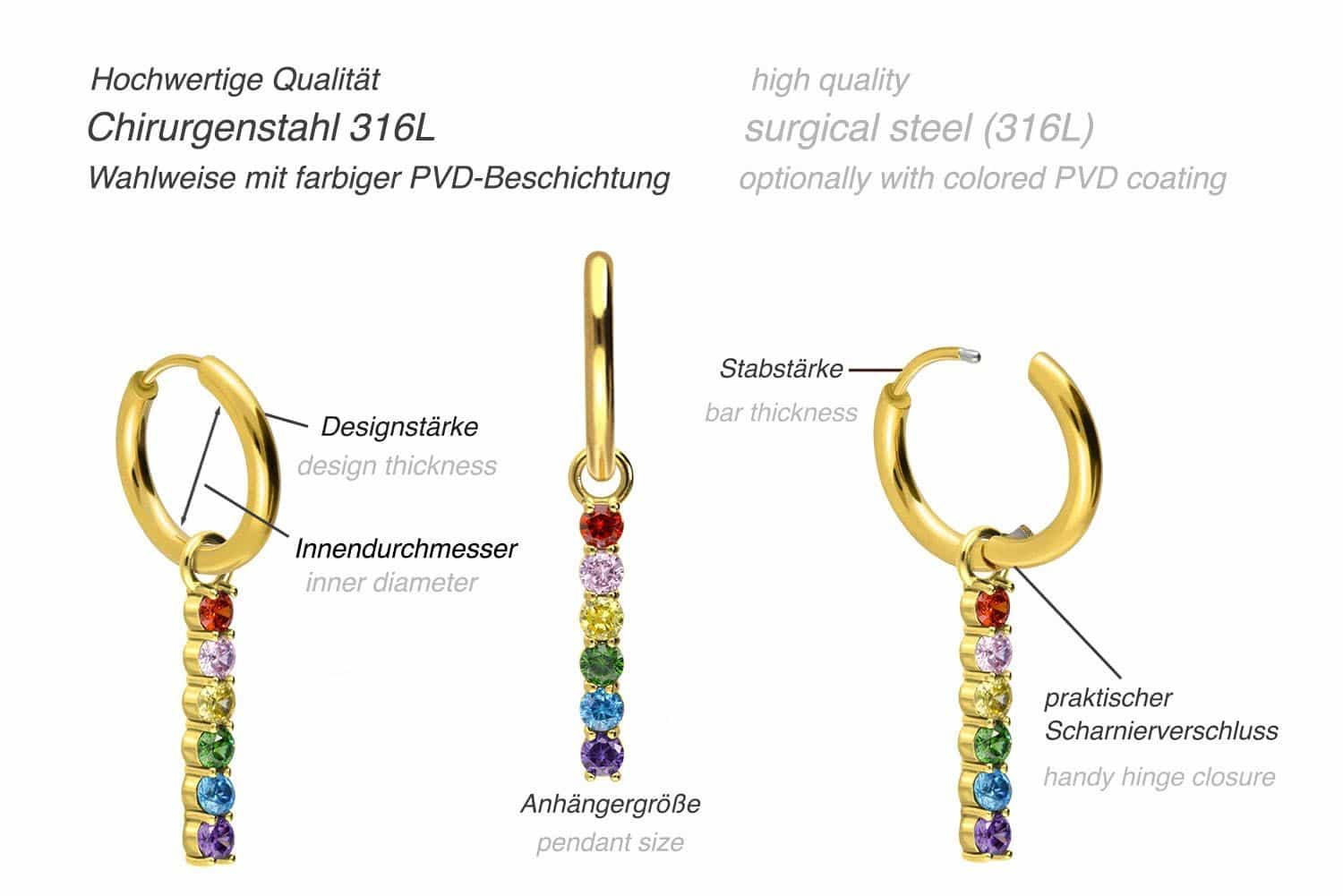 Surgical steel ear clicker creoles MULTICOLORED CRYSTAL BAR