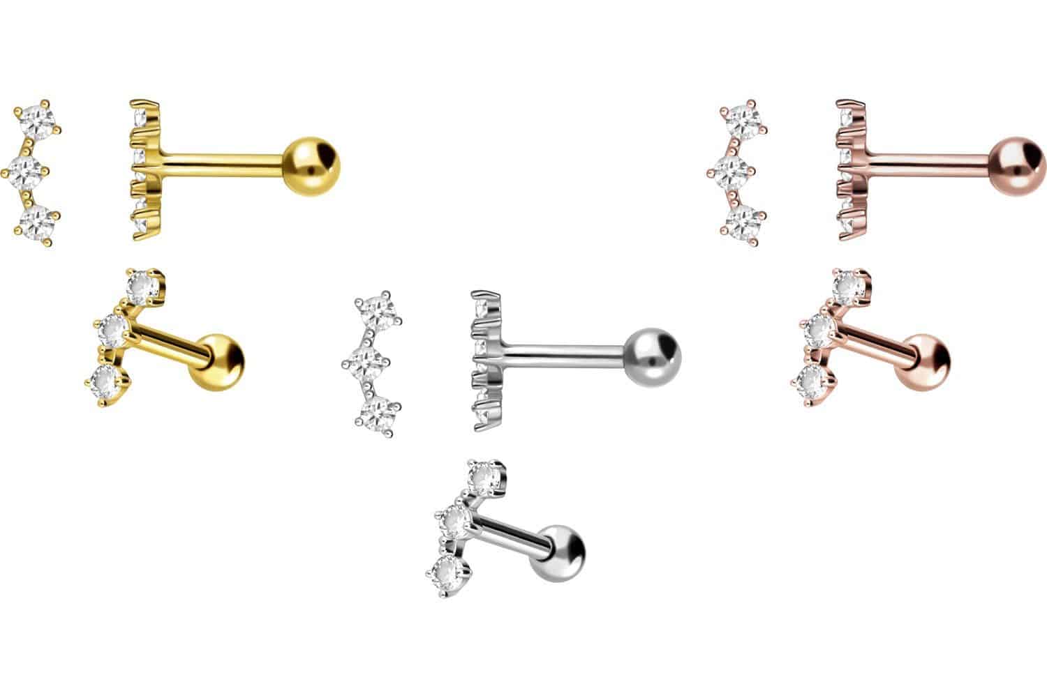 18 Karat Gold Ohrpiercing 3 KRISTALLE