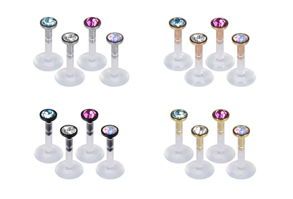 PTFE labret with surgical steel disc crystal - plug in system ++SALE++