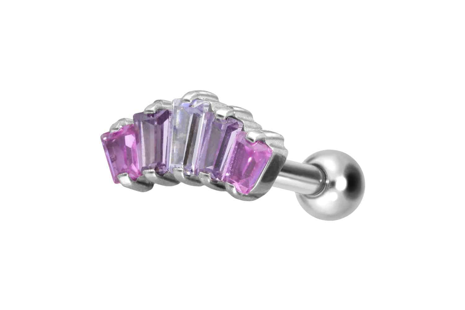 Titanium ear piercing with internal thread 5 SETTED CRYSTAL RECTANGLES