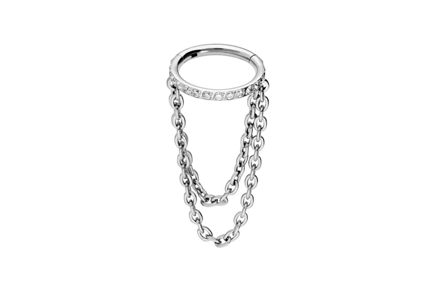 Titanium segment ring clicker SETTED CRYSTALS + 2 CHAINS