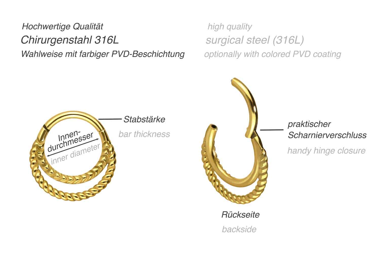 Surgical steel segment ring clicker 2 TWISTED RINGS