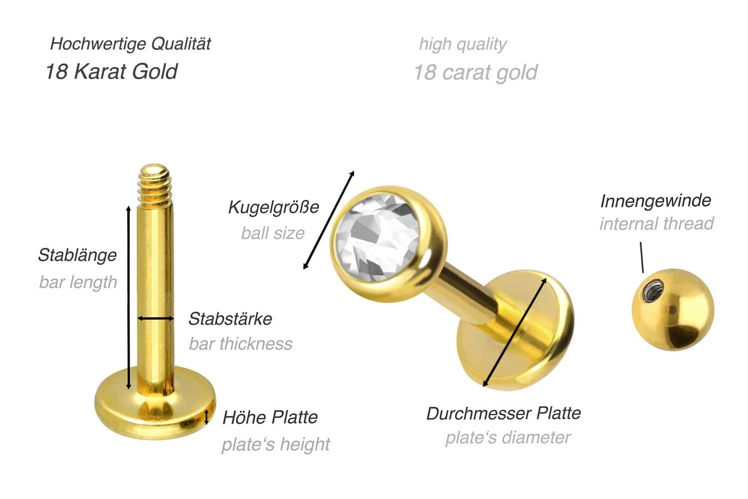 18 Karat Gold Labret KRISTALL