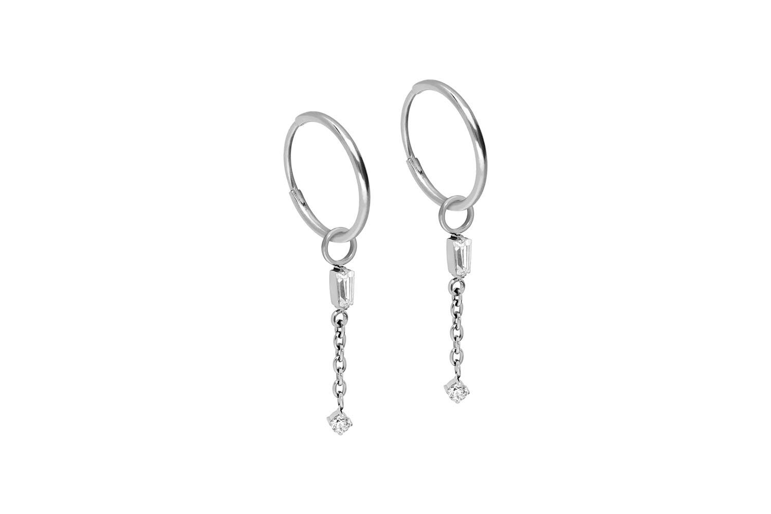 Titanium ear clicker creoles 2 CRYSTAL + CHAIN