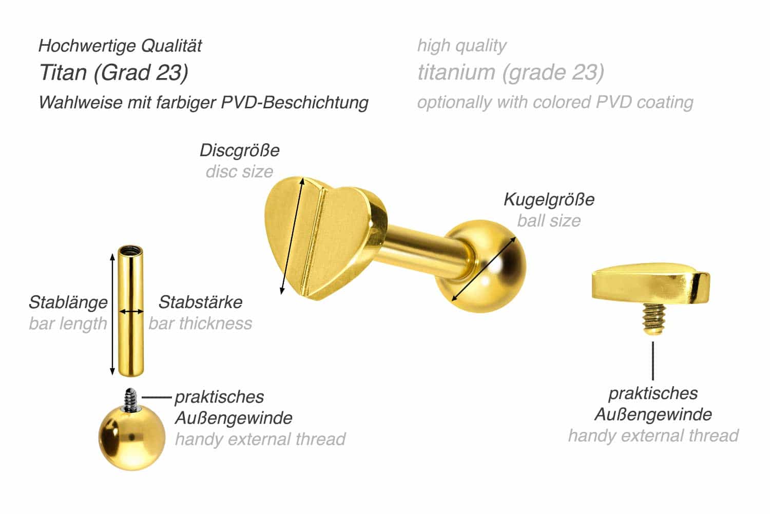 Titan Ohrpiercing mit Innengewinde HERZ
