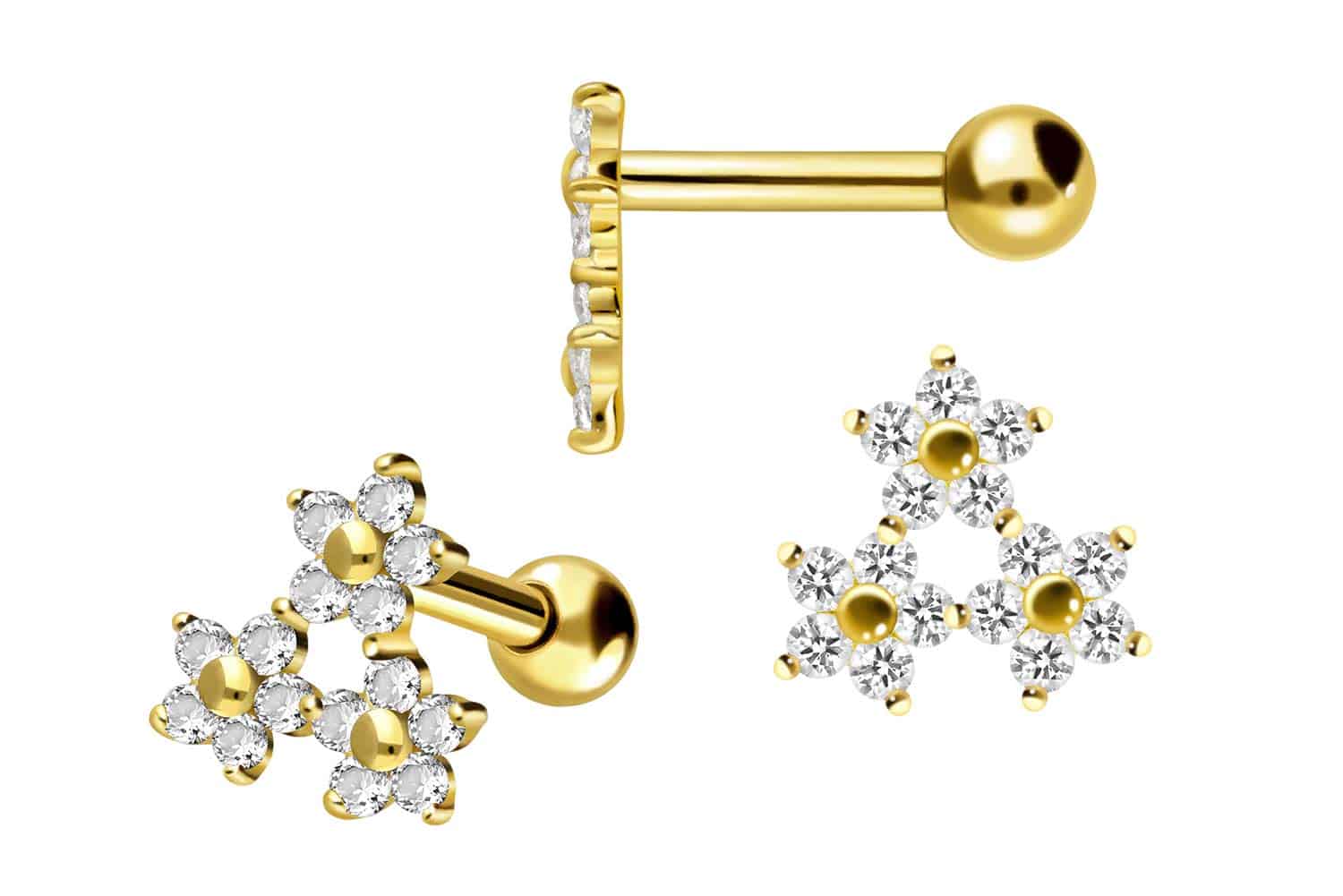 18 Karat Gold Ohrpiercing 3 KRISTALLBLUMEN