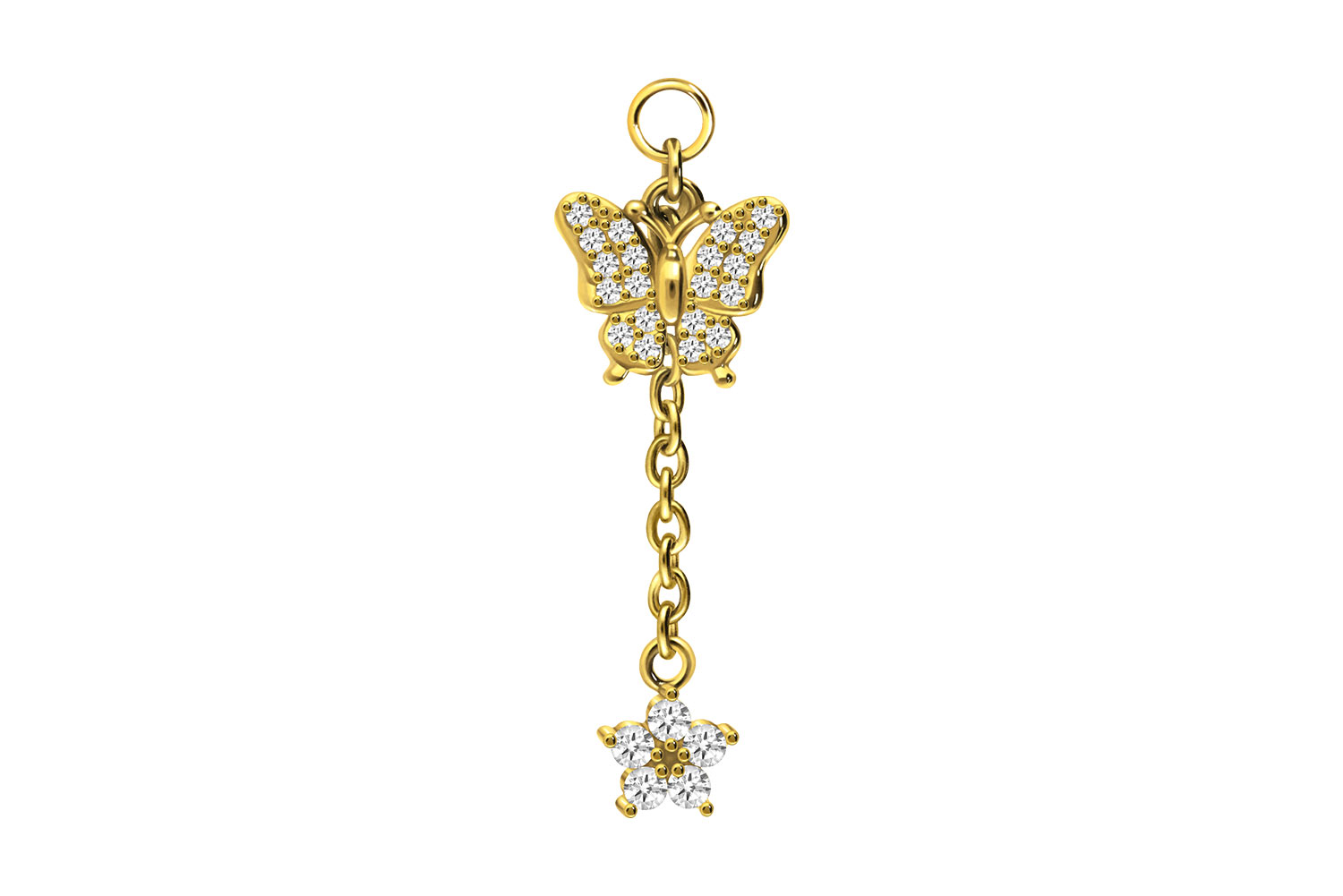 Surgical steel pendant for clickers CRYSTAL BUTTERFLY + CRYSTAL FLOWER