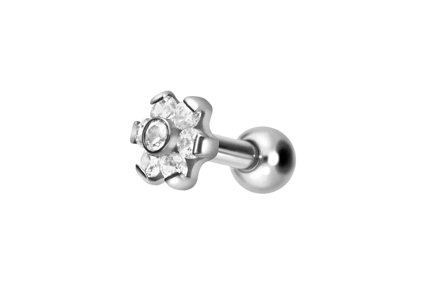 Surgical steel ear piercing FLOWER WITH 7 CRYSTALS