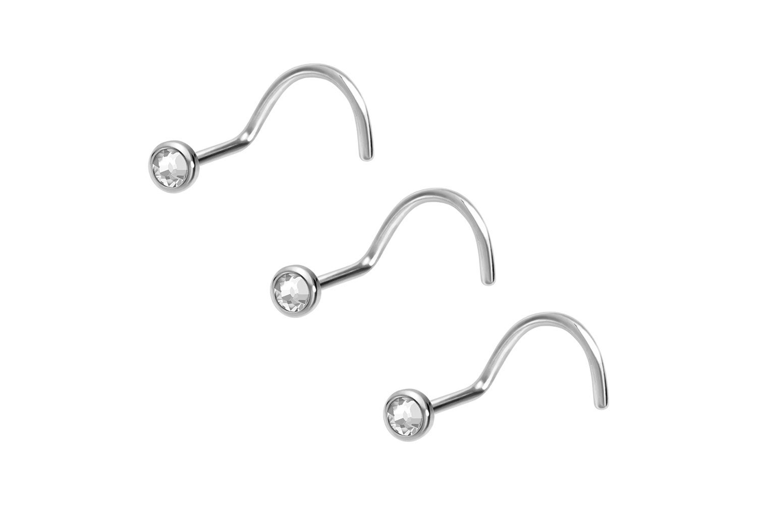 SET Surgical steel nose stud spiral FLAT CRYSTAL DISC