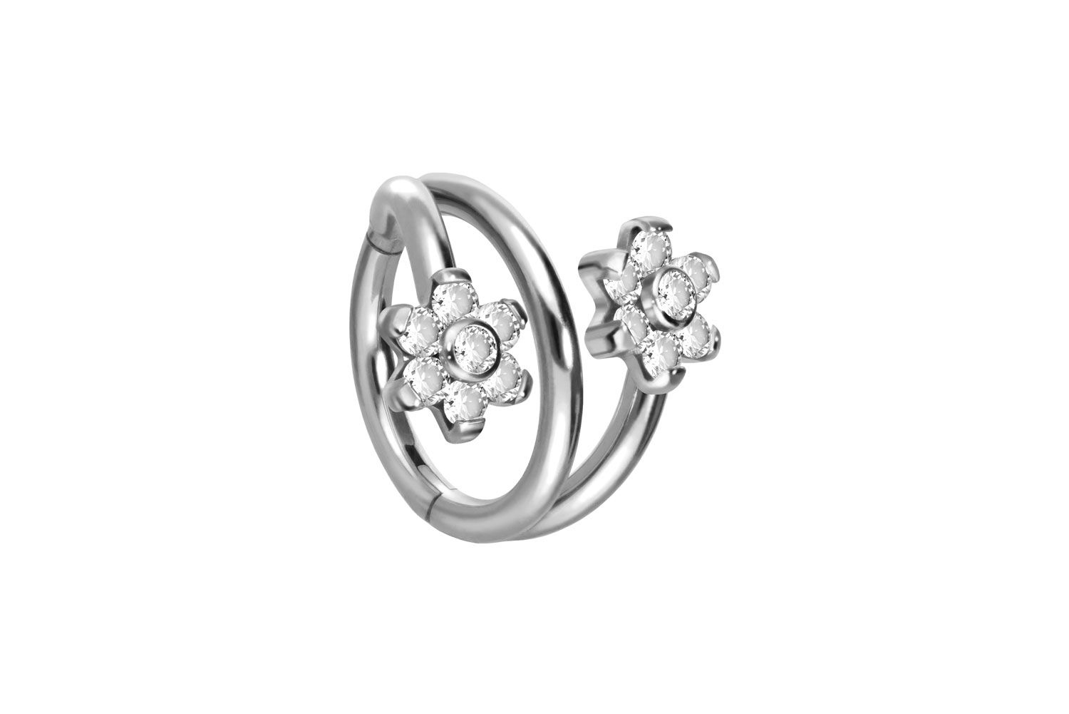 Titanium segment ring clicker 3 RINGS + 2 FLOWERS WITH 7 CRYSTALS