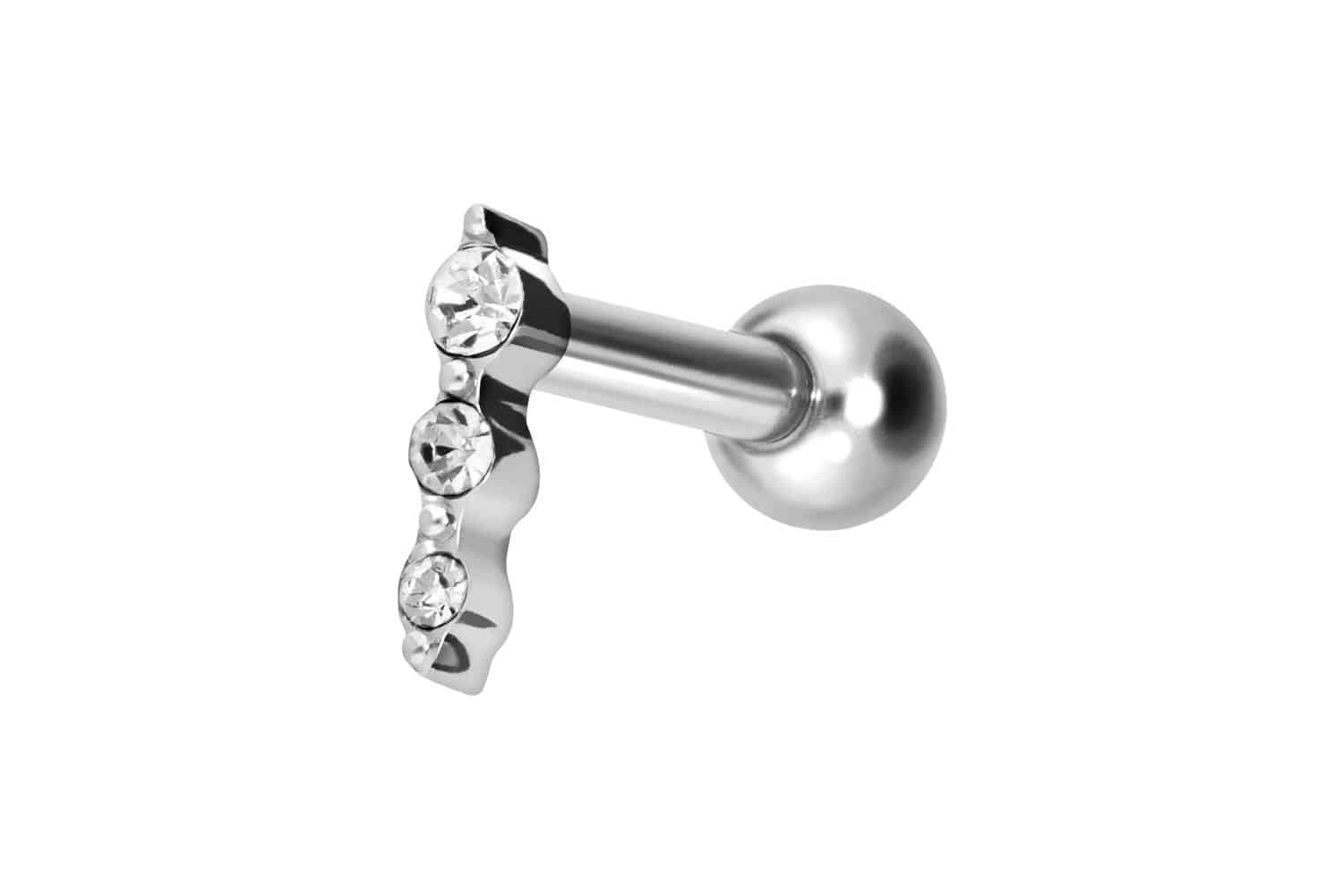 Titanium ear piercing with internal thread 3 CRYSTALS