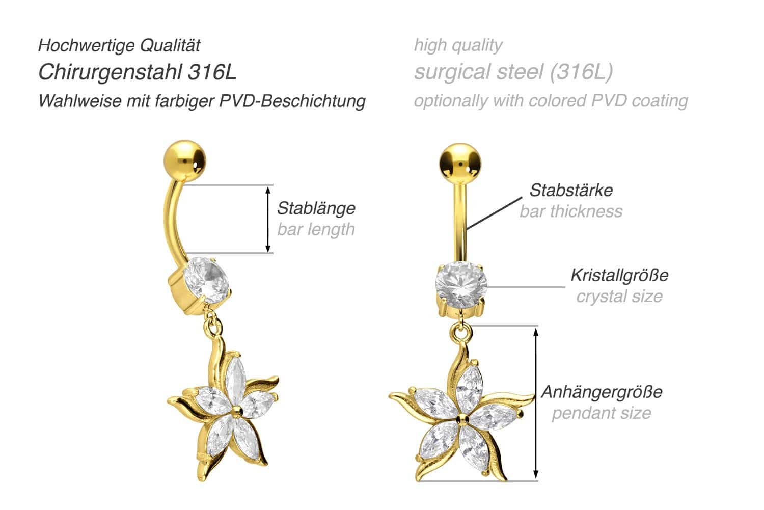 Surgical steel bananabell CRYSTAL FLOWER