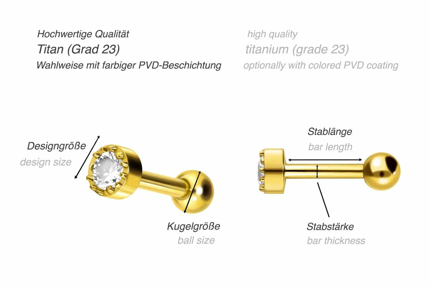 Titan Ohrpiercing EINGEFASSTER KRISTALL