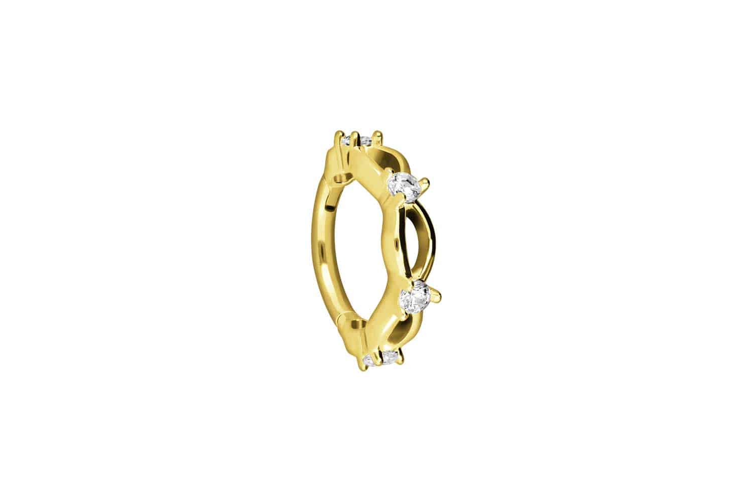 18 carat gold segment ring clicker TWISTED TWICE + CRYSTALS