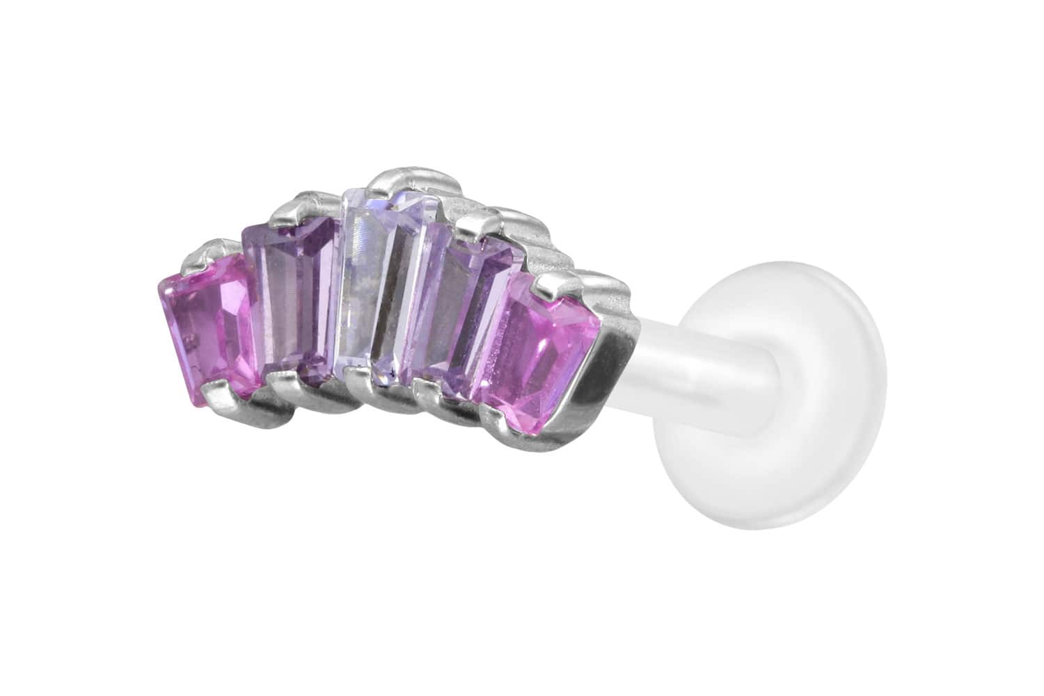 PTFE labret with internal thread + titanium attachment 5 CRYSTAL RECTANGLES