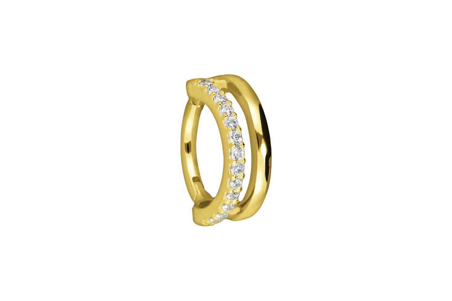 18 carat gold segment ring clicker DOUBLE RING + SETTED CRYSTALS