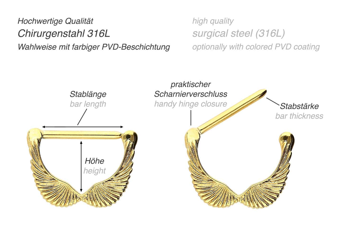 Chirurgenstahl Nippelpiercing Clicker FLÜGEL ++SALE++