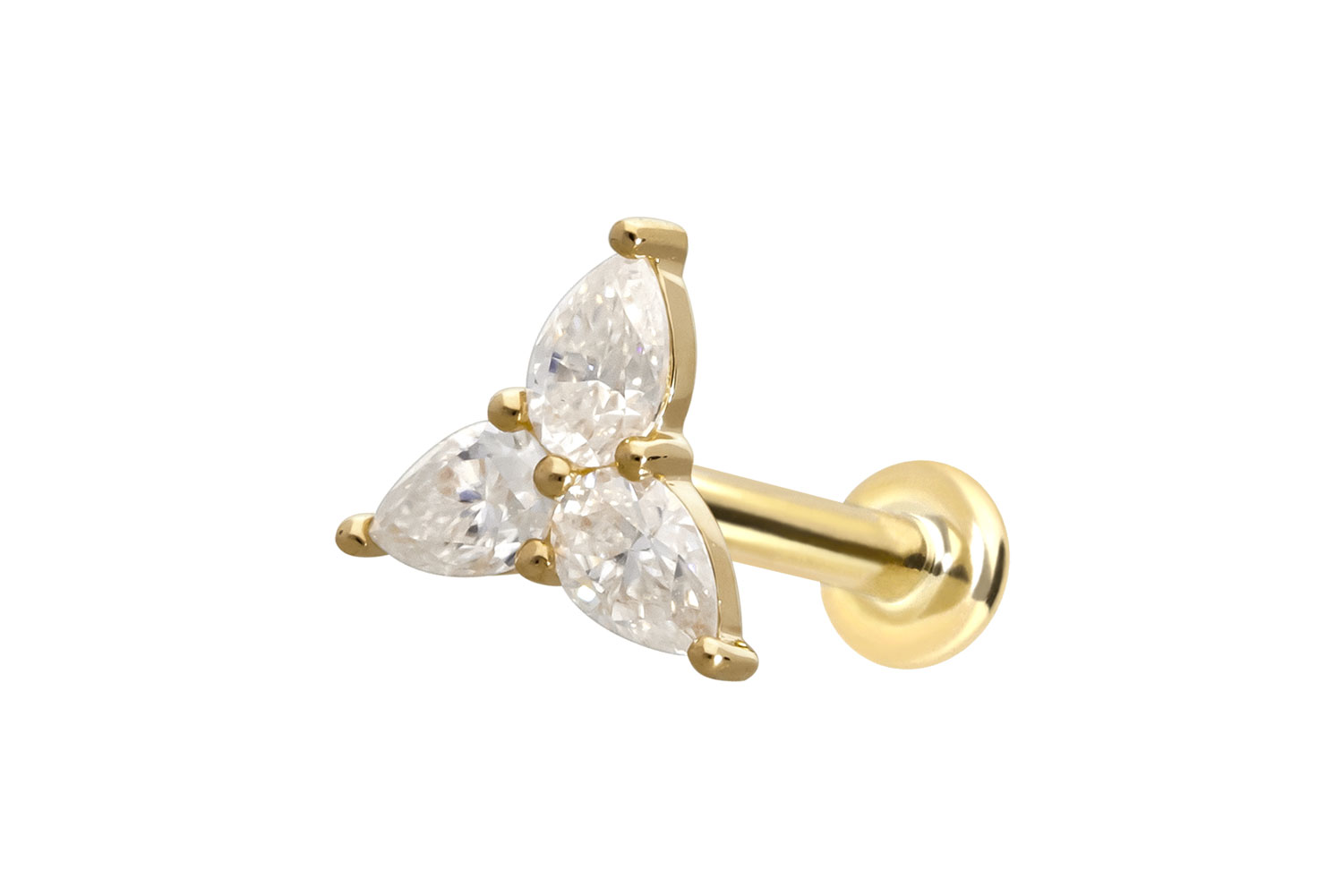 14 Karat Gold Labret mit Innengewinde MOISSANIT-BLUME