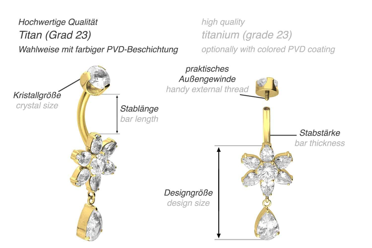 Titanium bananabell with internalt thread CRYSTAL FLOWER + CRYSTAL DROP