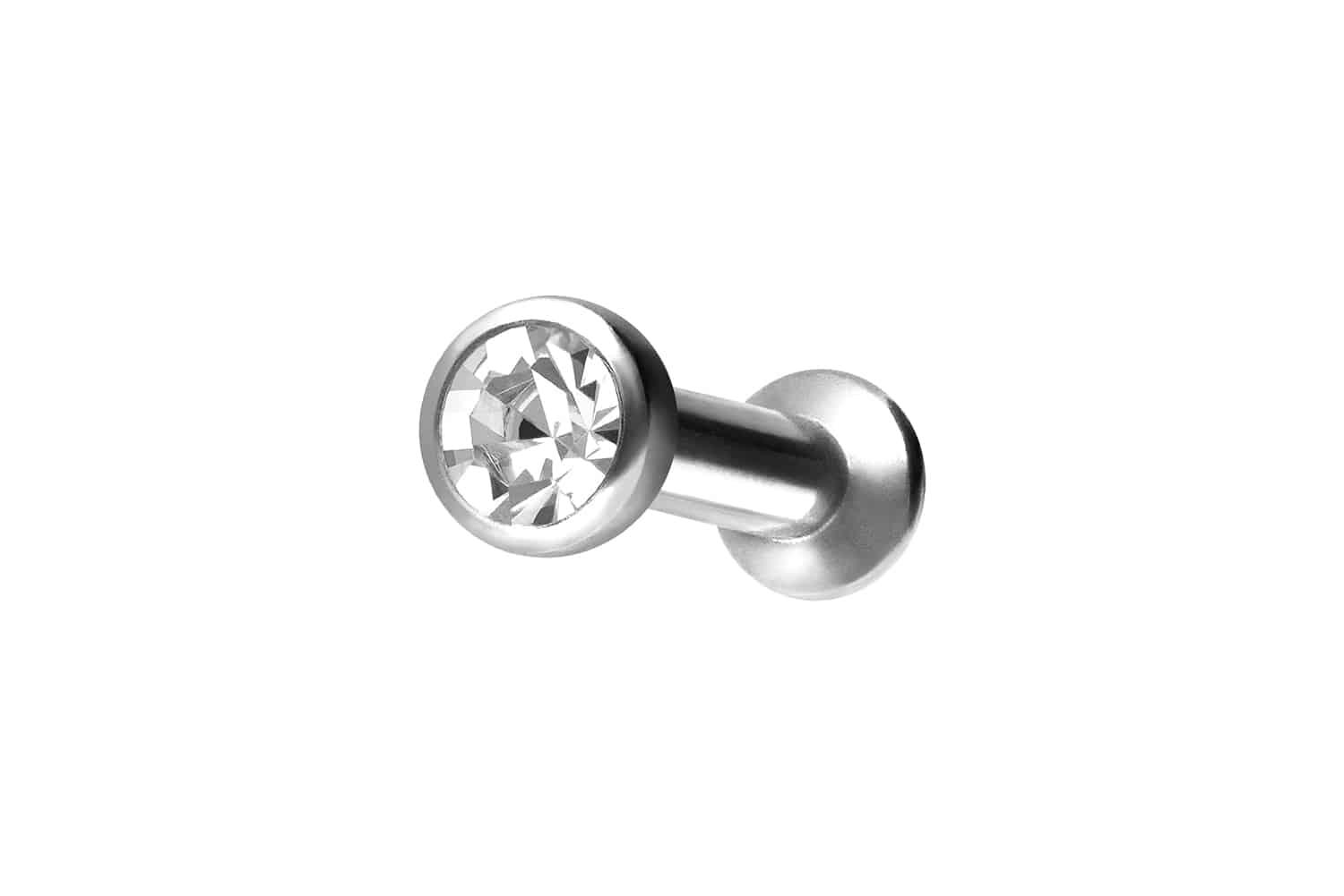 Surgical steel triple piercing labret with internal thread FLAT DISC + CRYSTAL