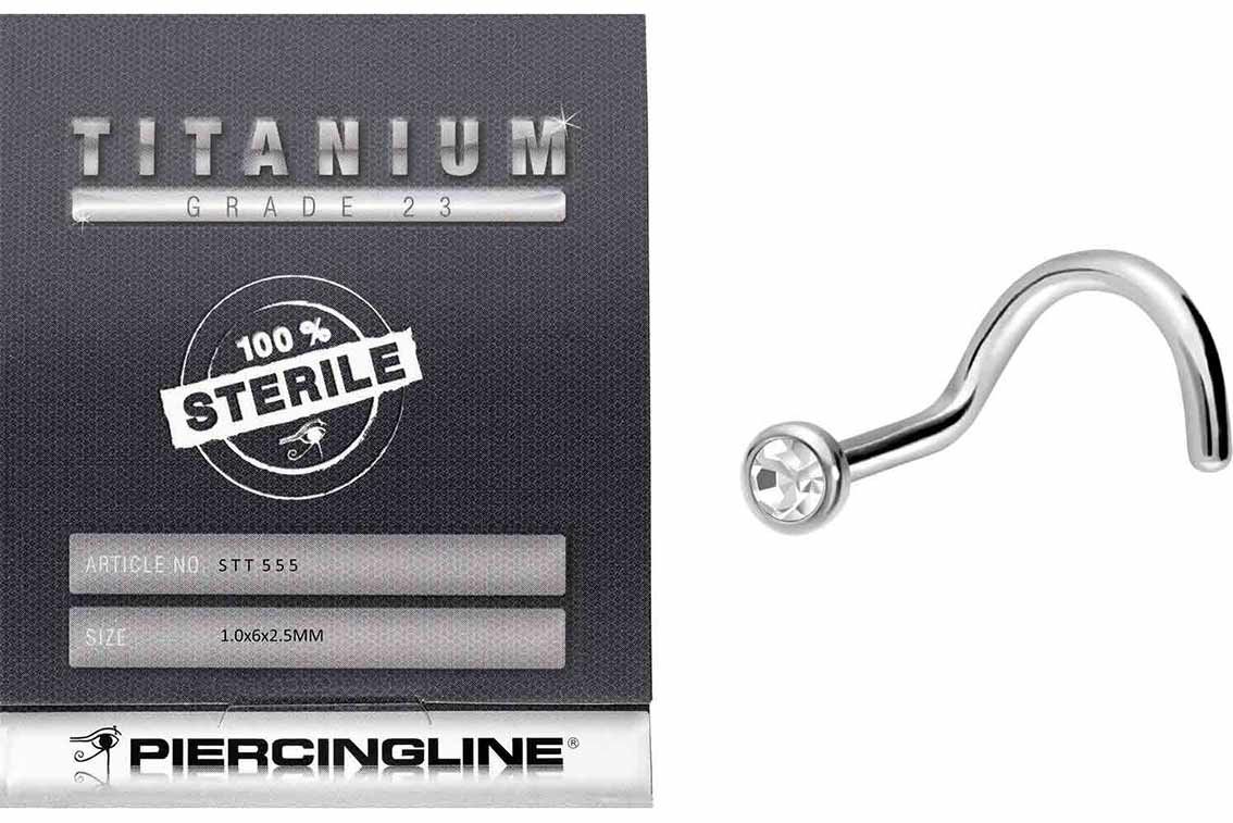 Sterile titanium nose stud FLAT CRYSTAL DISC