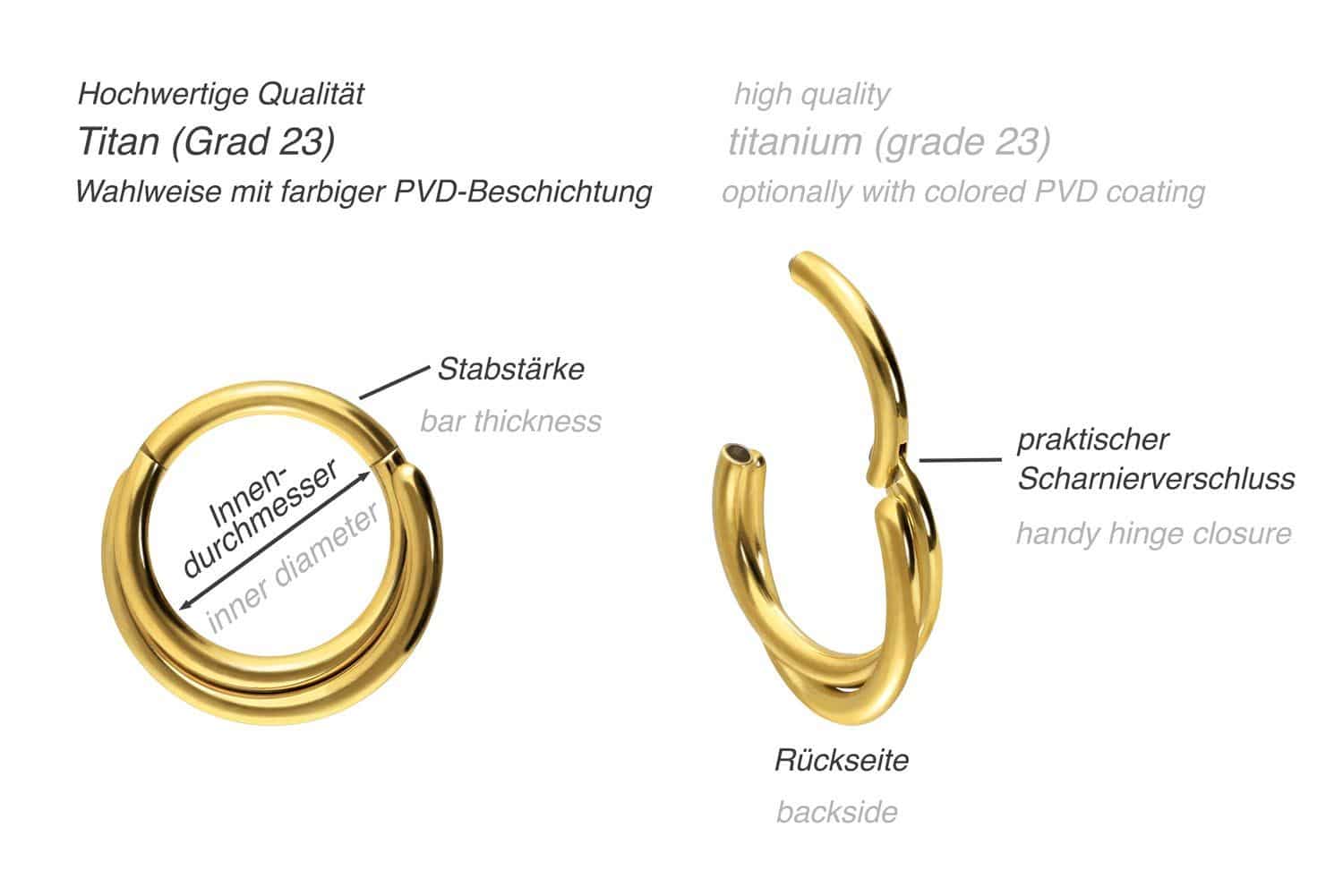 Titanium segment ring clicker 2 CROSSED RINGS