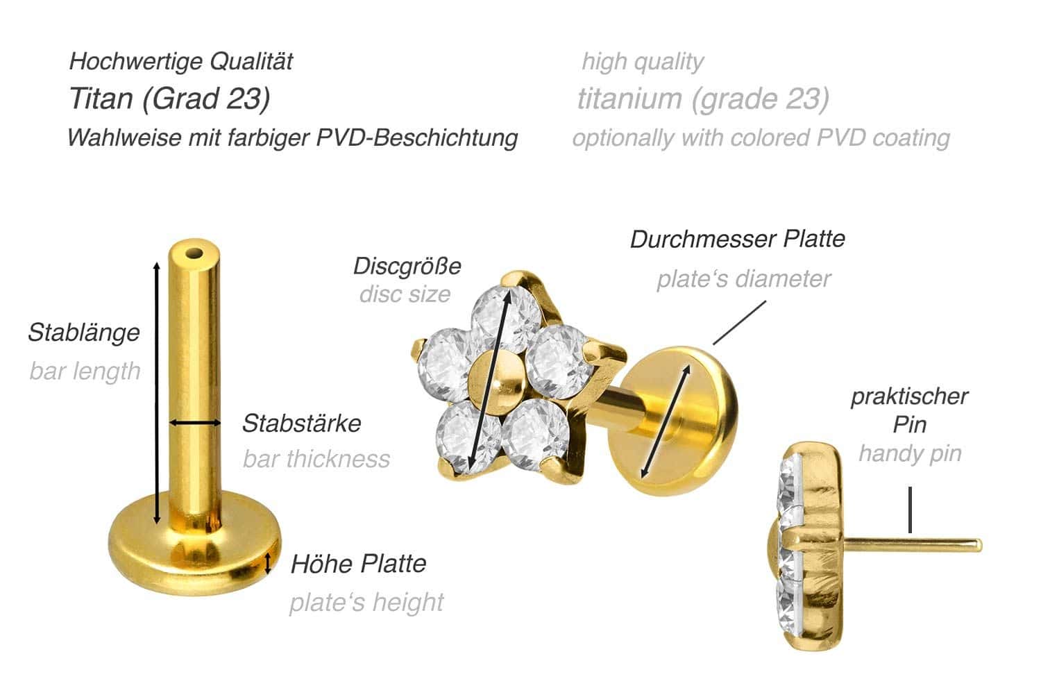 Titan Labret mit Push Fit KRISTALLBLUME