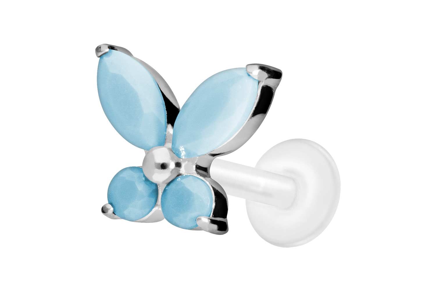 PTFE labret with internal thread + titanium attachment BUTTERFLY + TURQUOISES