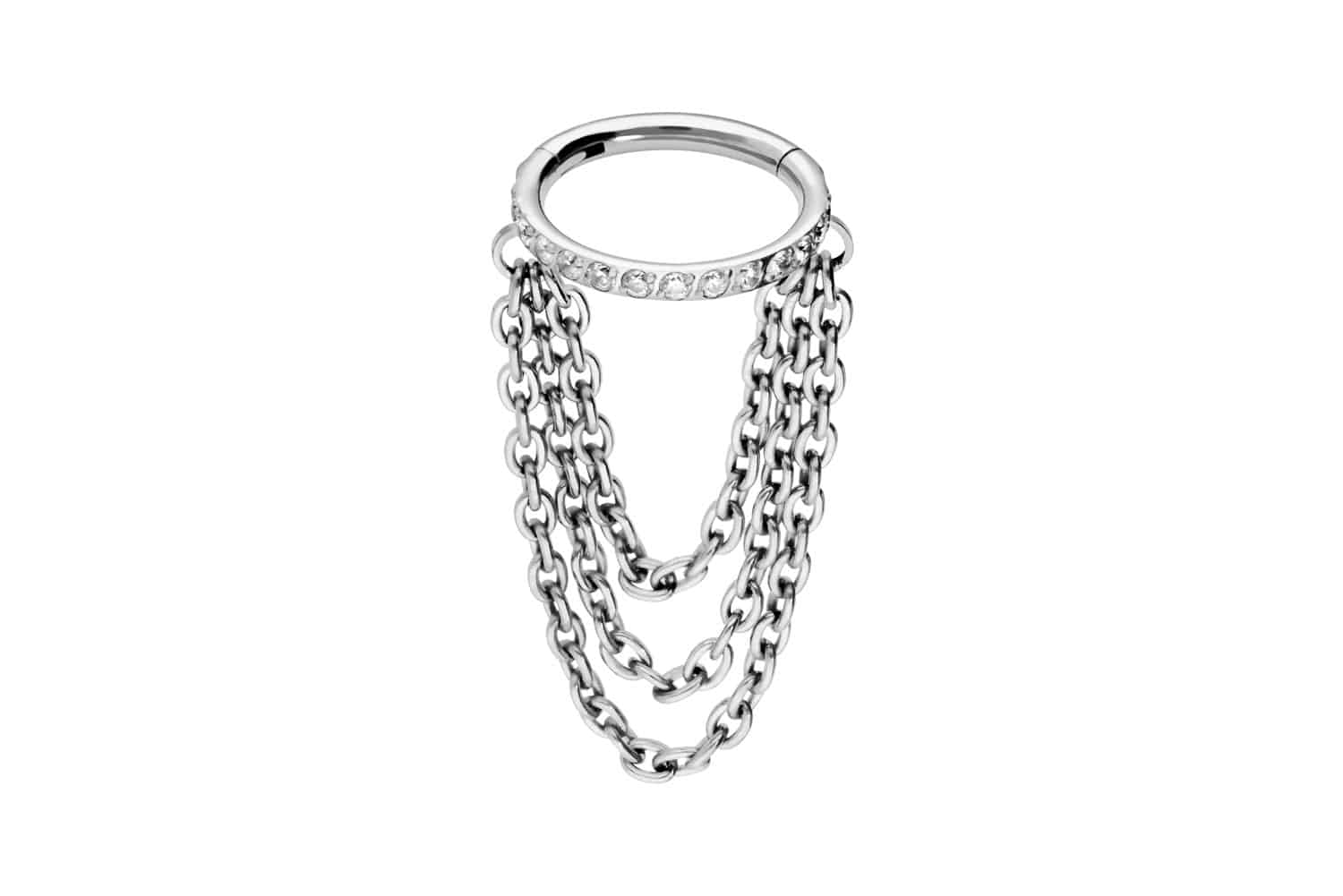 Titanium segment ring clicker SETTED CRYSTALS + 3 CHAINS