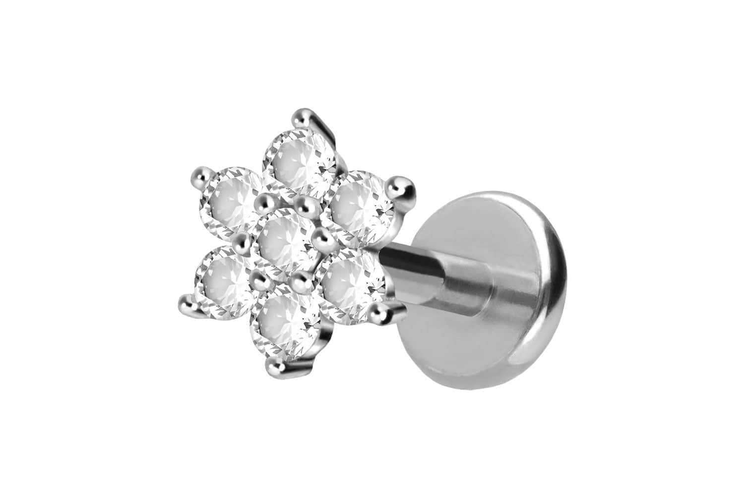 Titanium labret with push fit CRYSTAL FLOWER