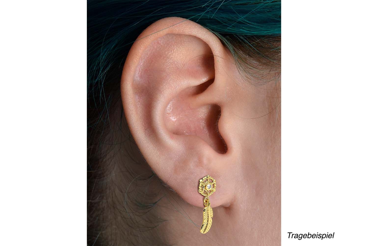 Surgical steel ear piercing with brass design DREAM CATCHER + FEATHER ++SALE++