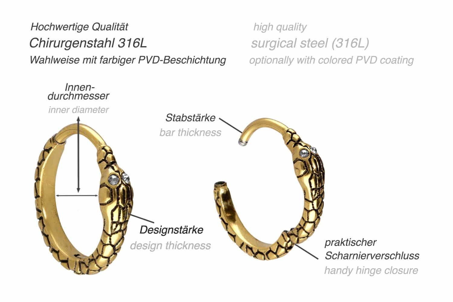 Surgical steel ear clicker creoles SNAKE