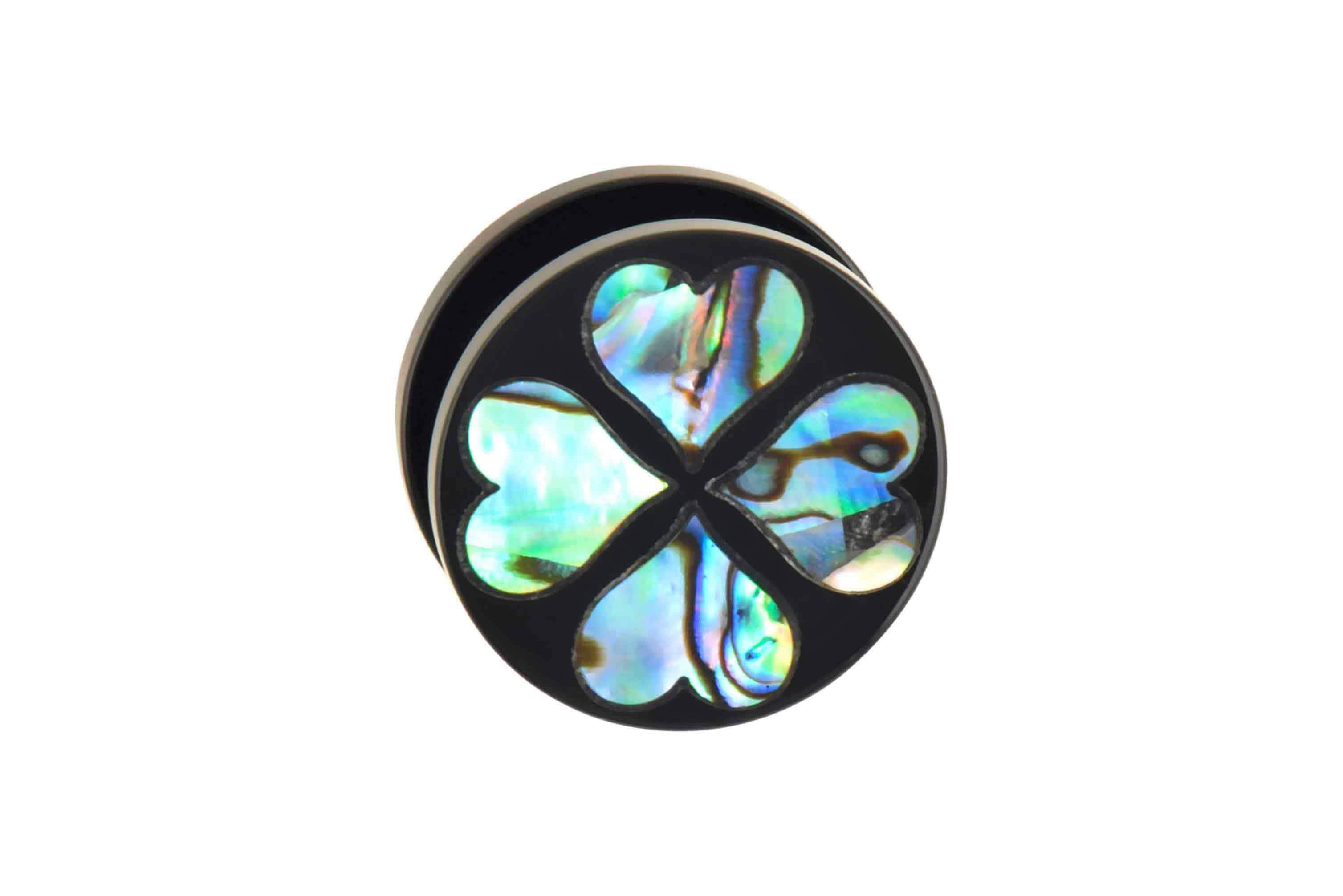 Acrylic plug with abalone shell FOUR HEARTS