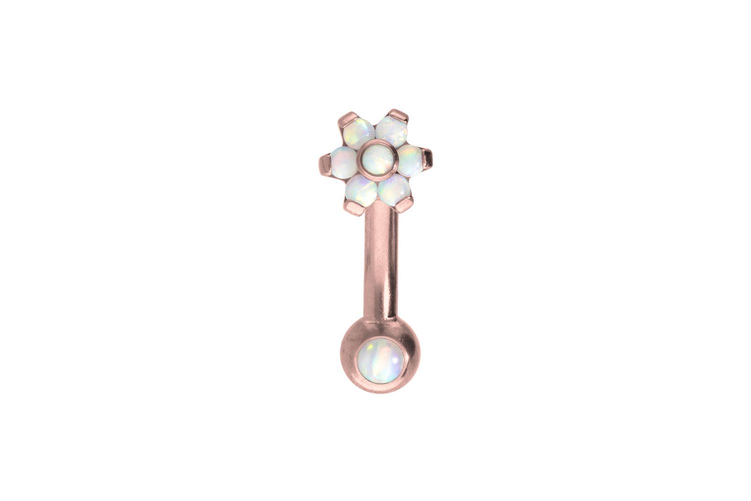 Titanium banana with push fit FLOWER WITH 7 SYNTHETIC OPALS + OPAL BALL