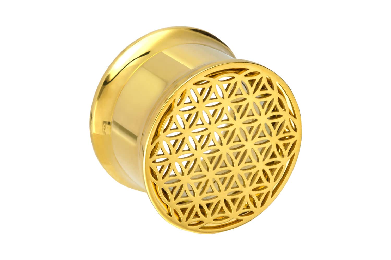 Surgical steel double flared tunnel FLOWER OF LIFE