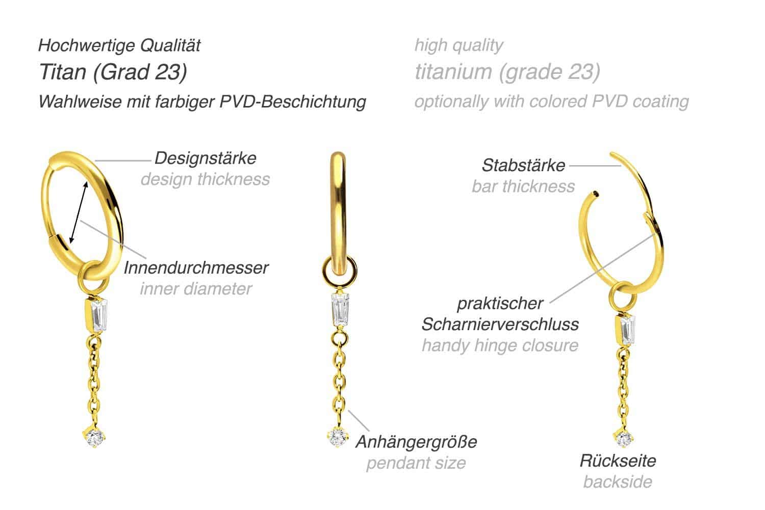 Titan Ohrclicker Creolen 2 KRISTALLE + KETTE