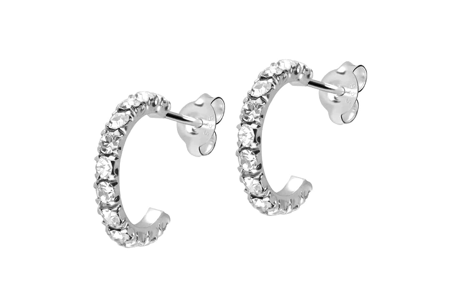 925 silver ear studs PLATINIZED + OPEN RING WITH CRYSTALS