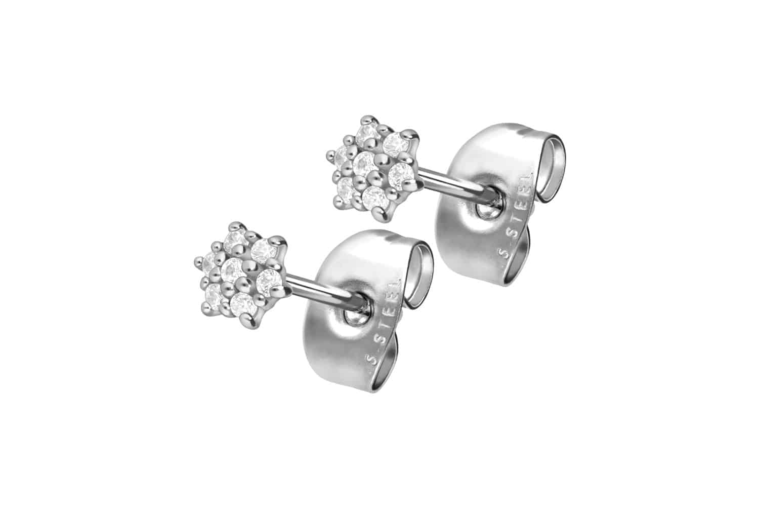 Surgical steel ear studs CRYSTAL FLOWER