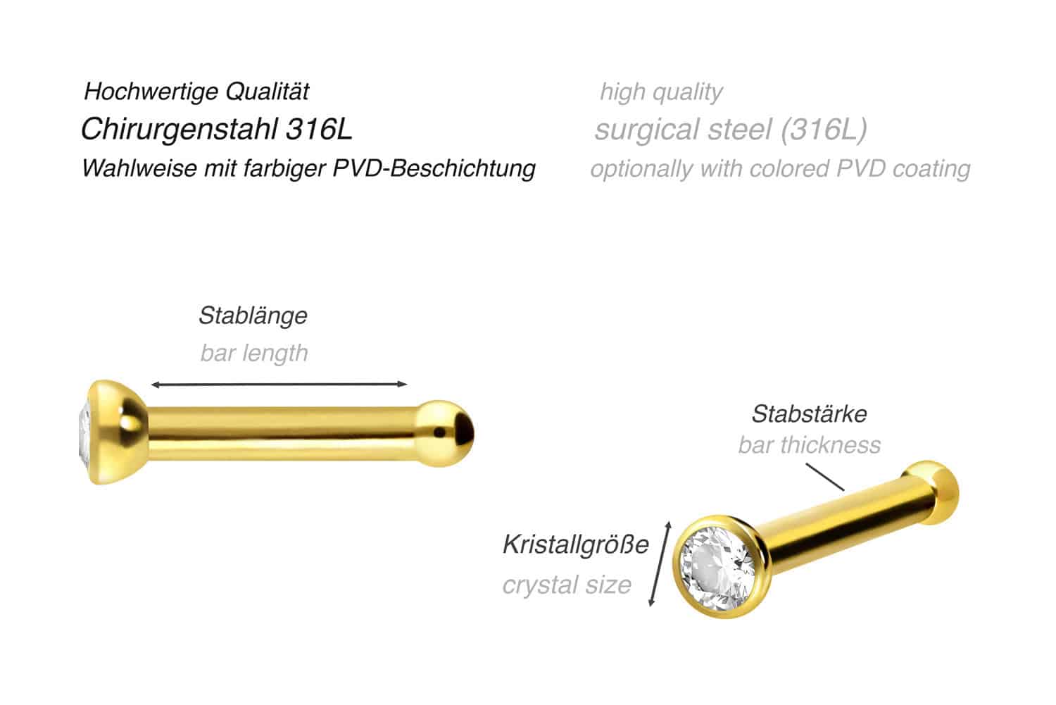 Chirurgenstahl Nasenstecker Pin KRISTALL