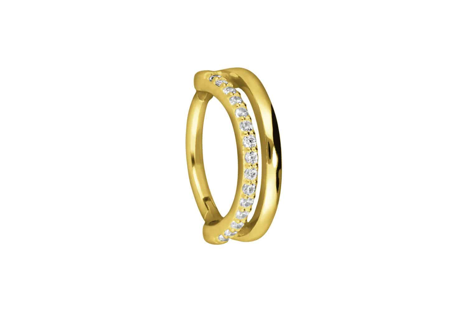 18 carat gold segment ring clicker DOUBLE RING + SETTED CRYSTALS