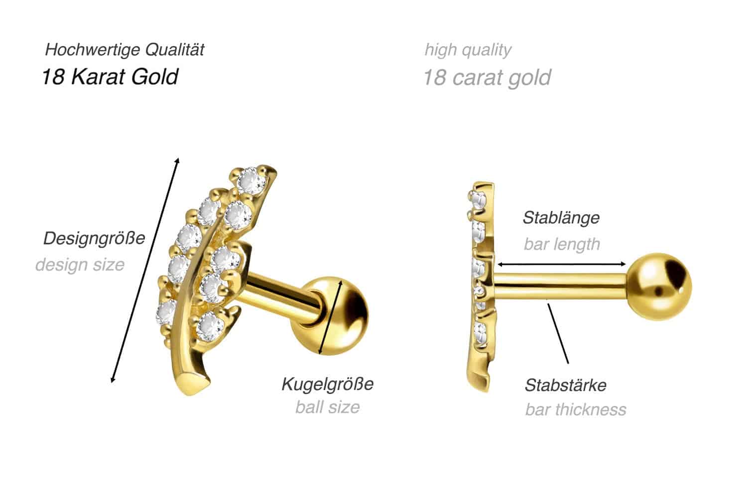 18 Karat Gold Ohrpiercing KRISTALLBLATT