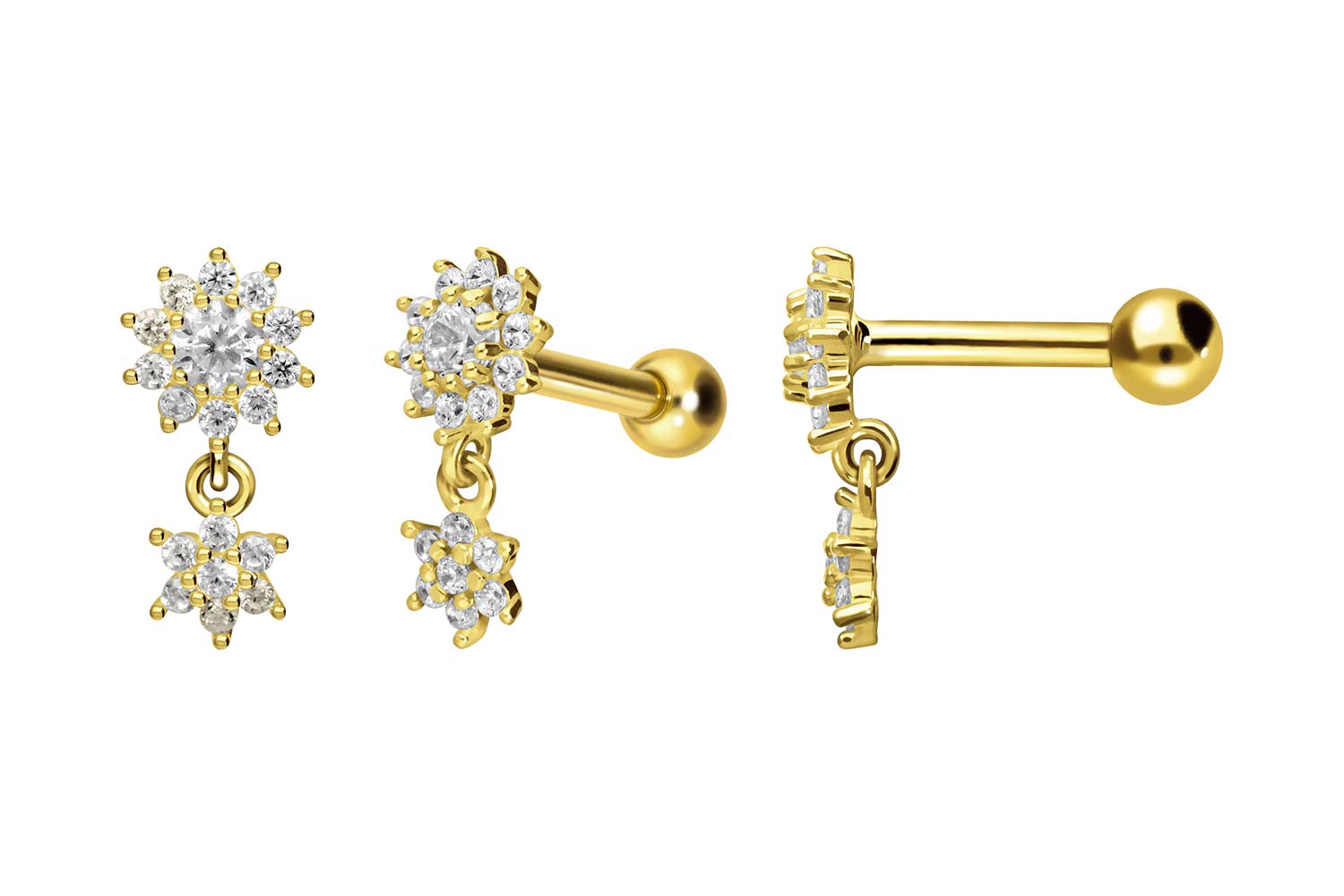 18 Karat Gold Ohrpiercing 2 KRISTALLBLUMEN