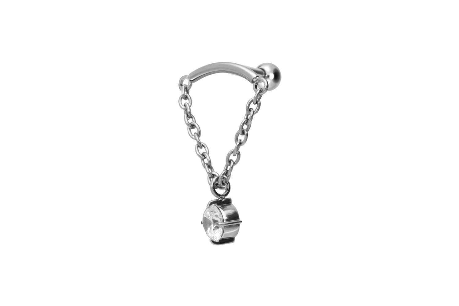 Titan Ohrpiercing mit Innengewinde BOGEN + KETTE + KRISTALL