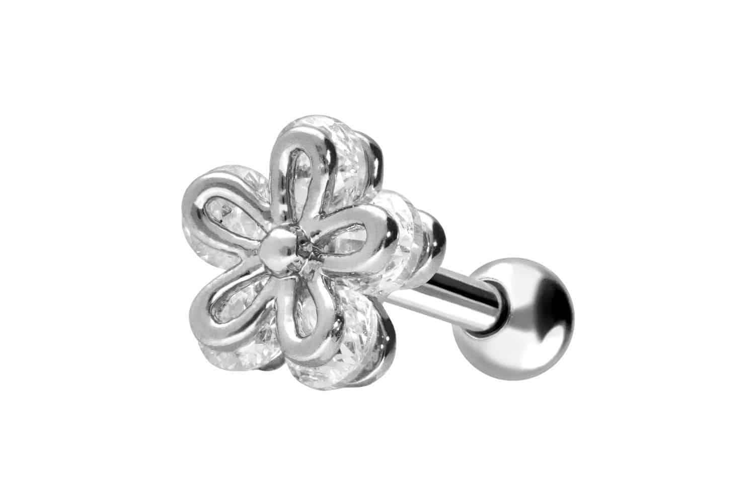 Surgical steel ear piercing FLOWER + CRYSTAL