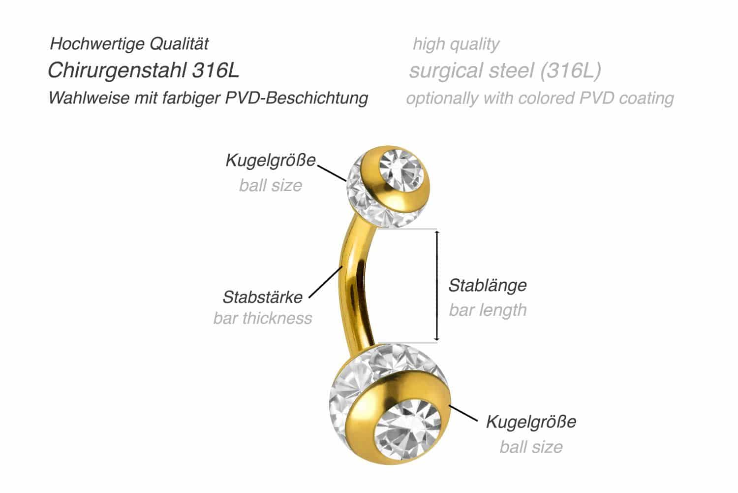 Chirurgenstahl Mini Bananabell EPOXY-RING-KUGELN + KRISTALLE